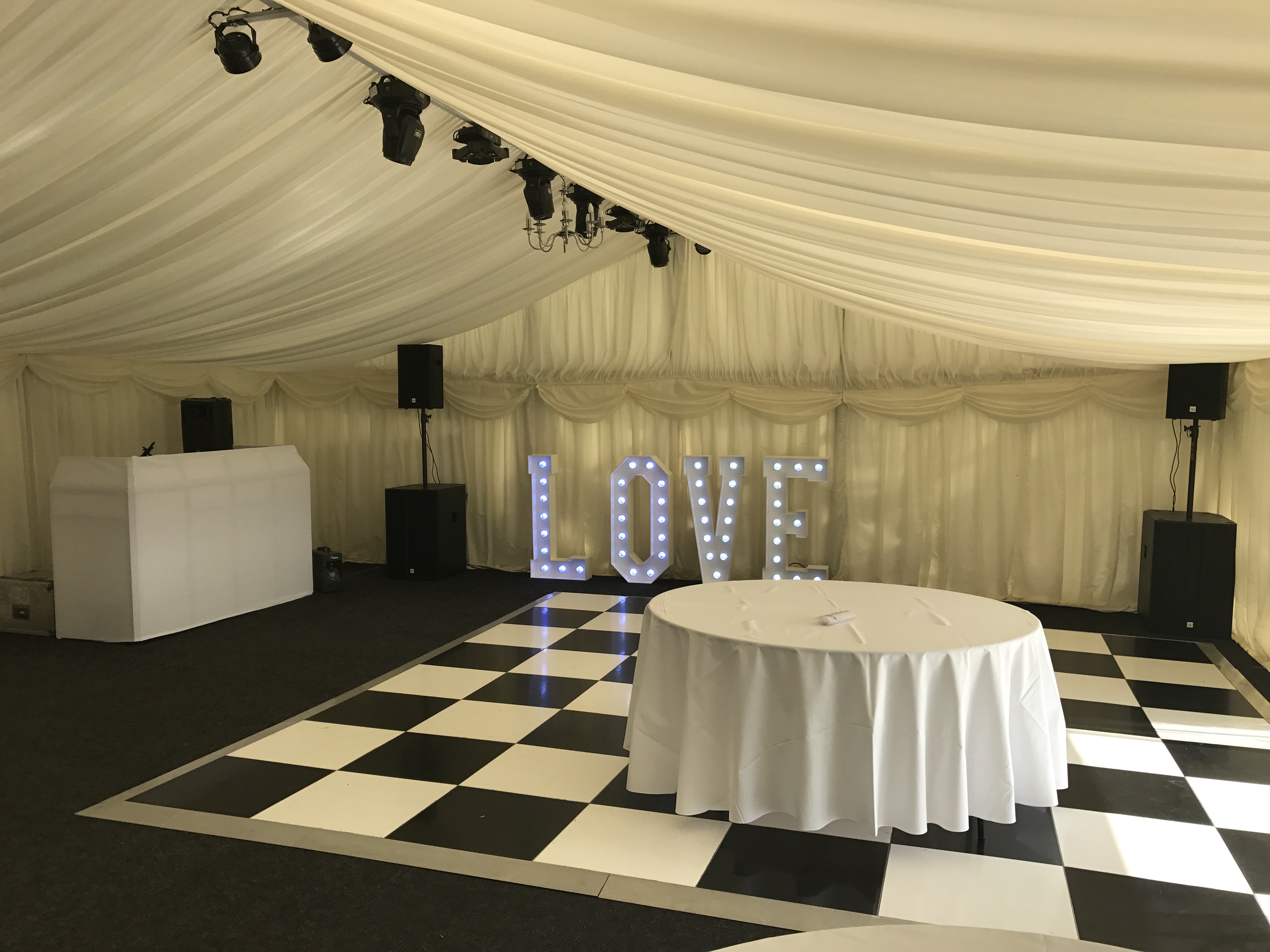 LOVE sign on the marquee dance floor