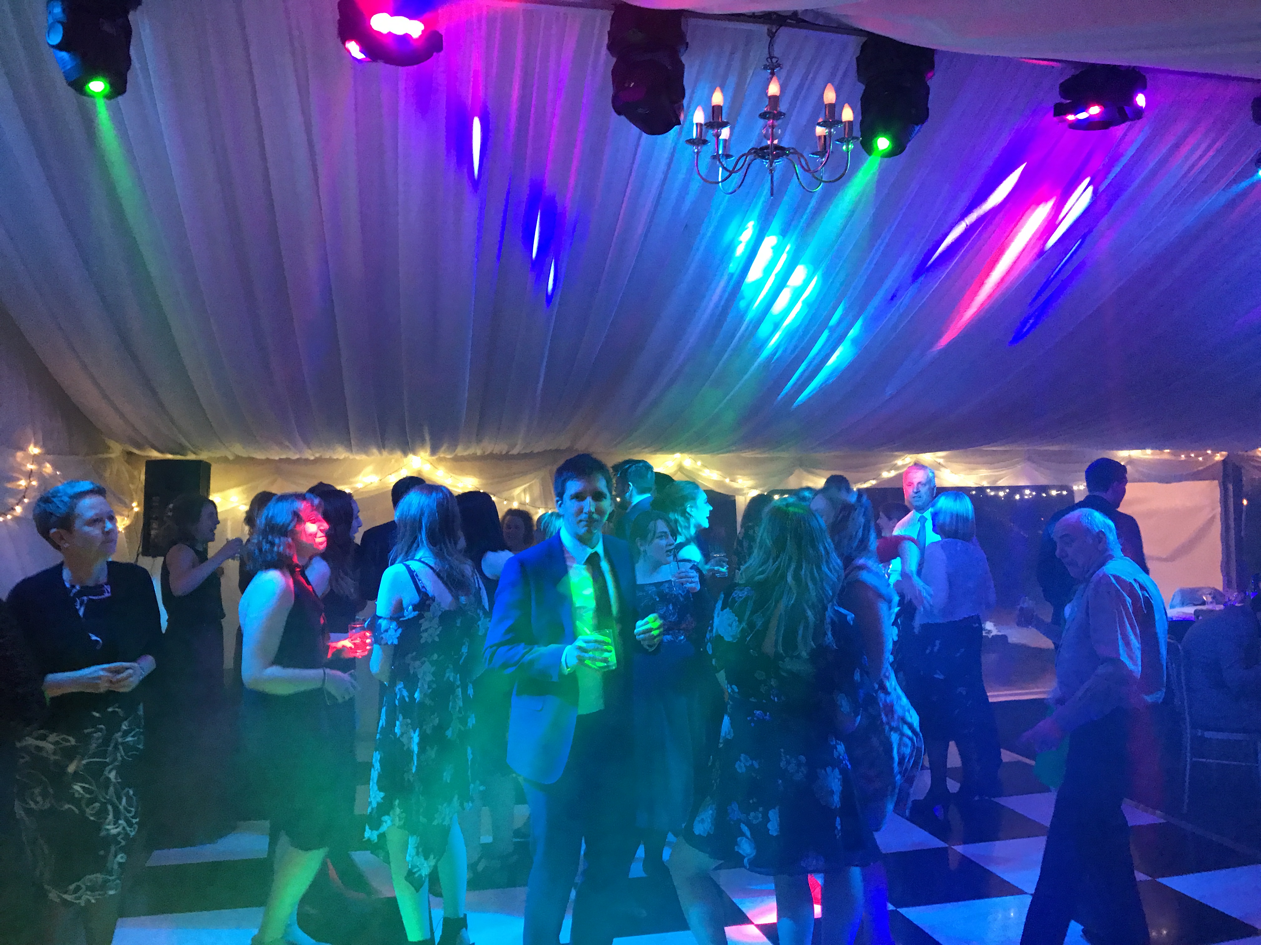 Dance floor with green and blue lights